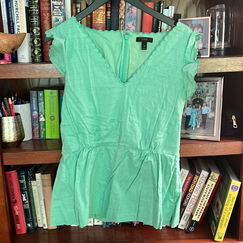 JCrew Green peplum style top. Size 8T.